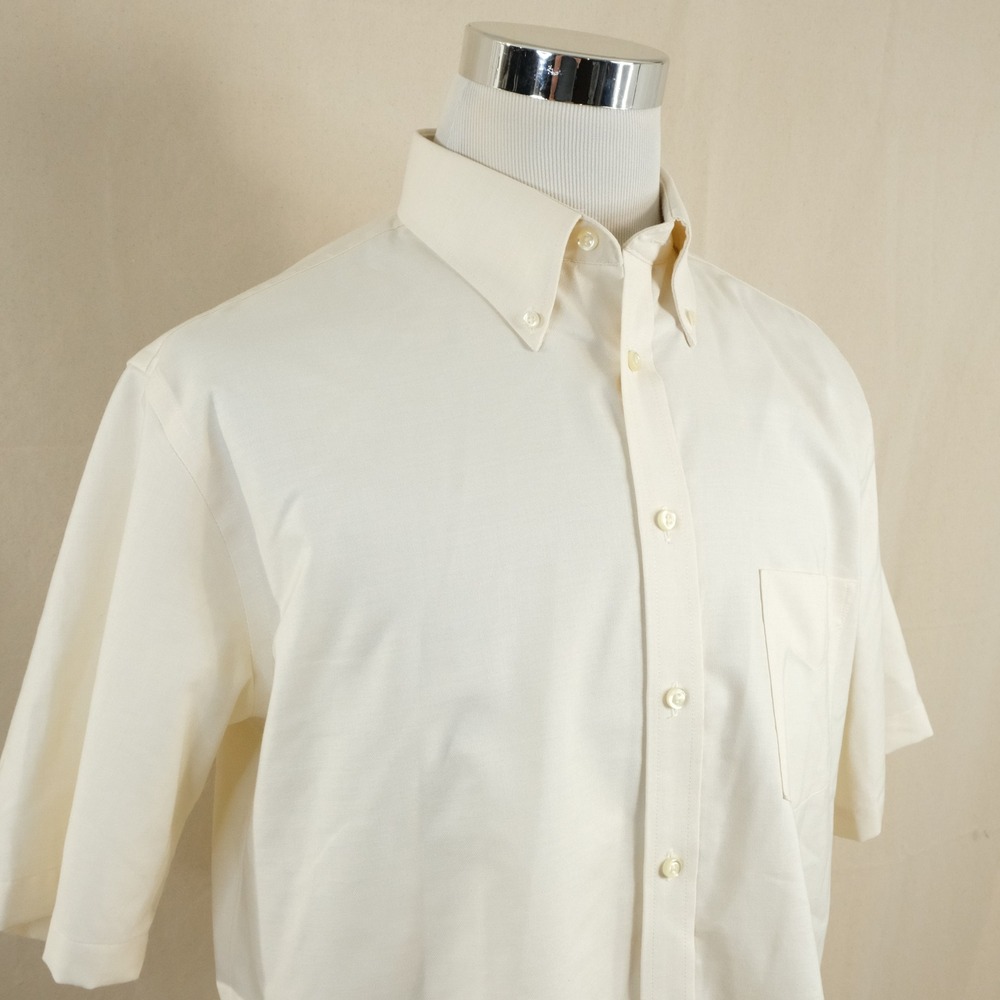 Stafford 16.5 Regular Fit Wrinkle Free Oxford Dress Shirt Ivory Short Sleeve Men